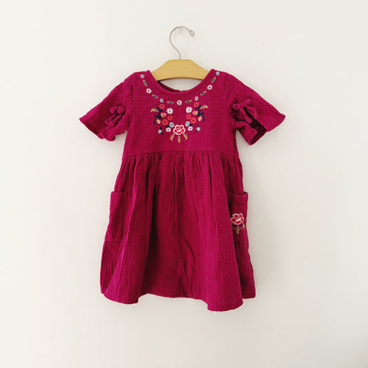 Size 3T | Floral embroidered gauze dress