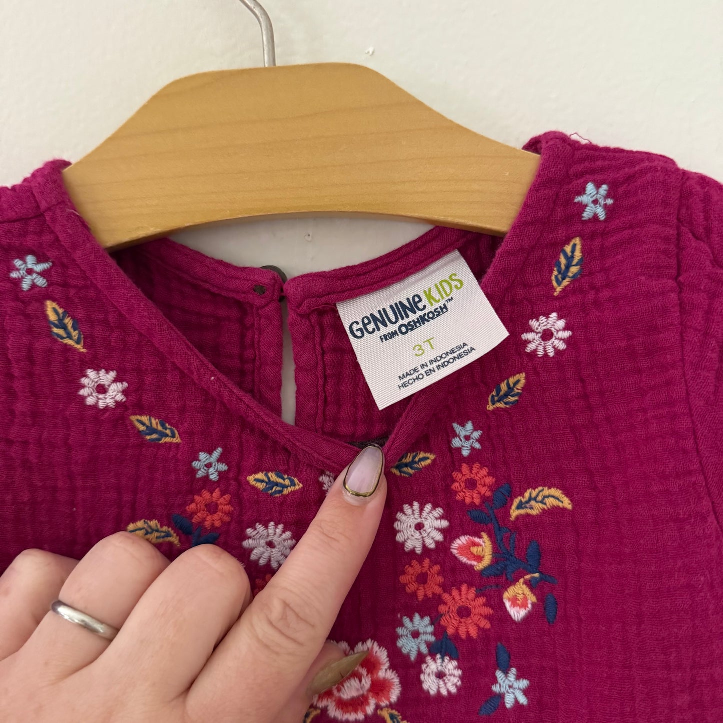 Size 3T | Floral embroidered gauze dress