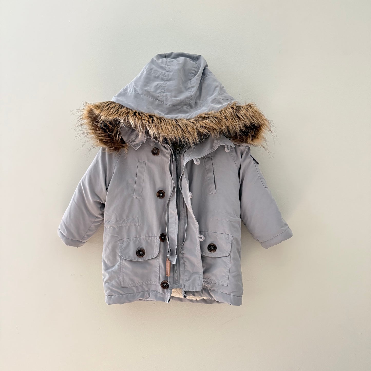 Size 24 months | Gray faux fur hooded jacket