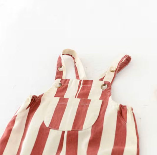 Size 6-12 months | Rust & Cream Striped overalls