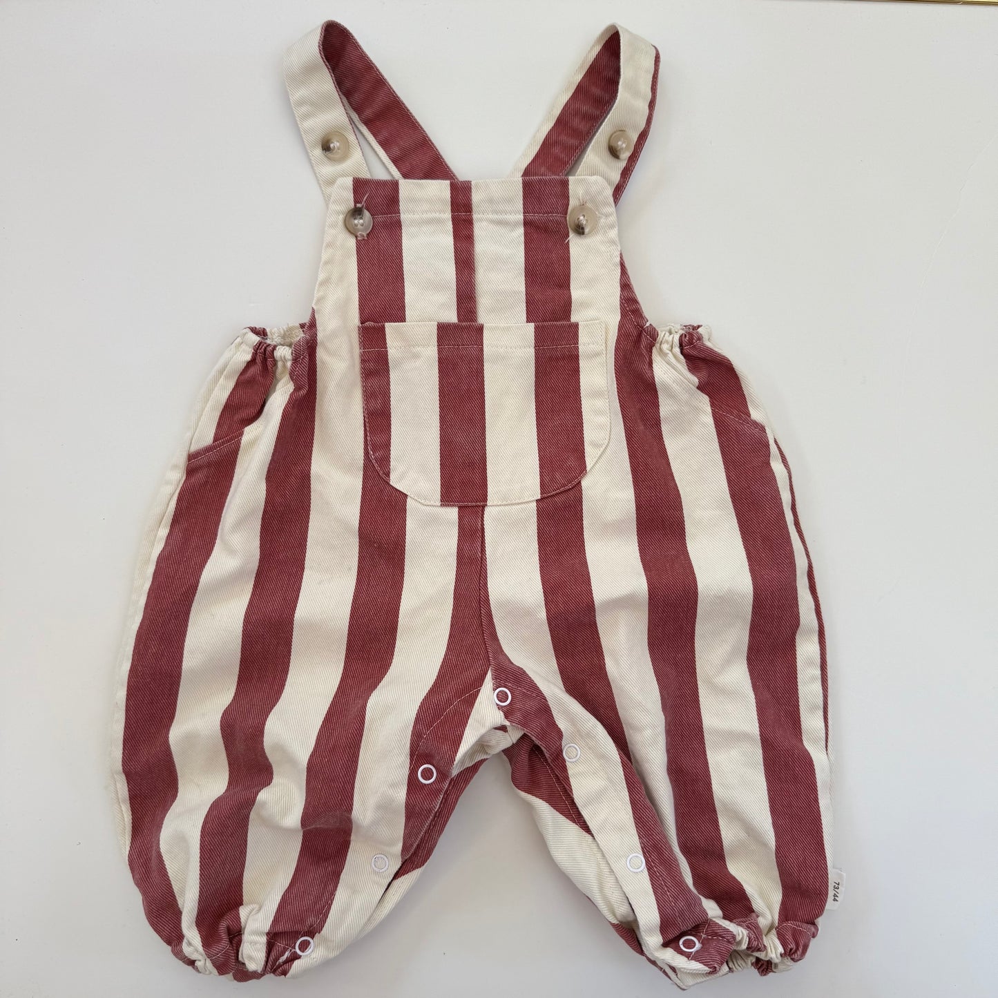 Size 6-12 months | Rust & Cream Striped overalls