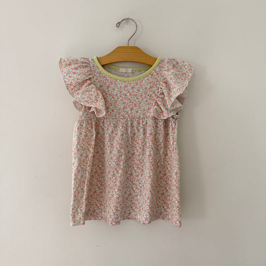 Size 5T | Floral flutter sleeve tunic